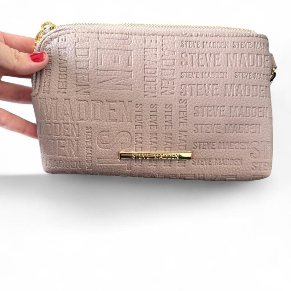 Steve Madden Blush Pink Embossed Logo Wristlet with Gold Accent